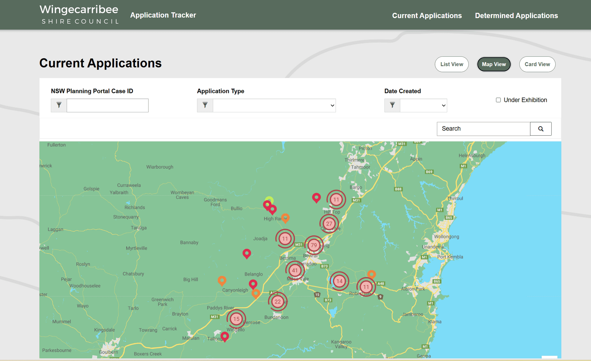 Application Tracker - Map View showing current applications